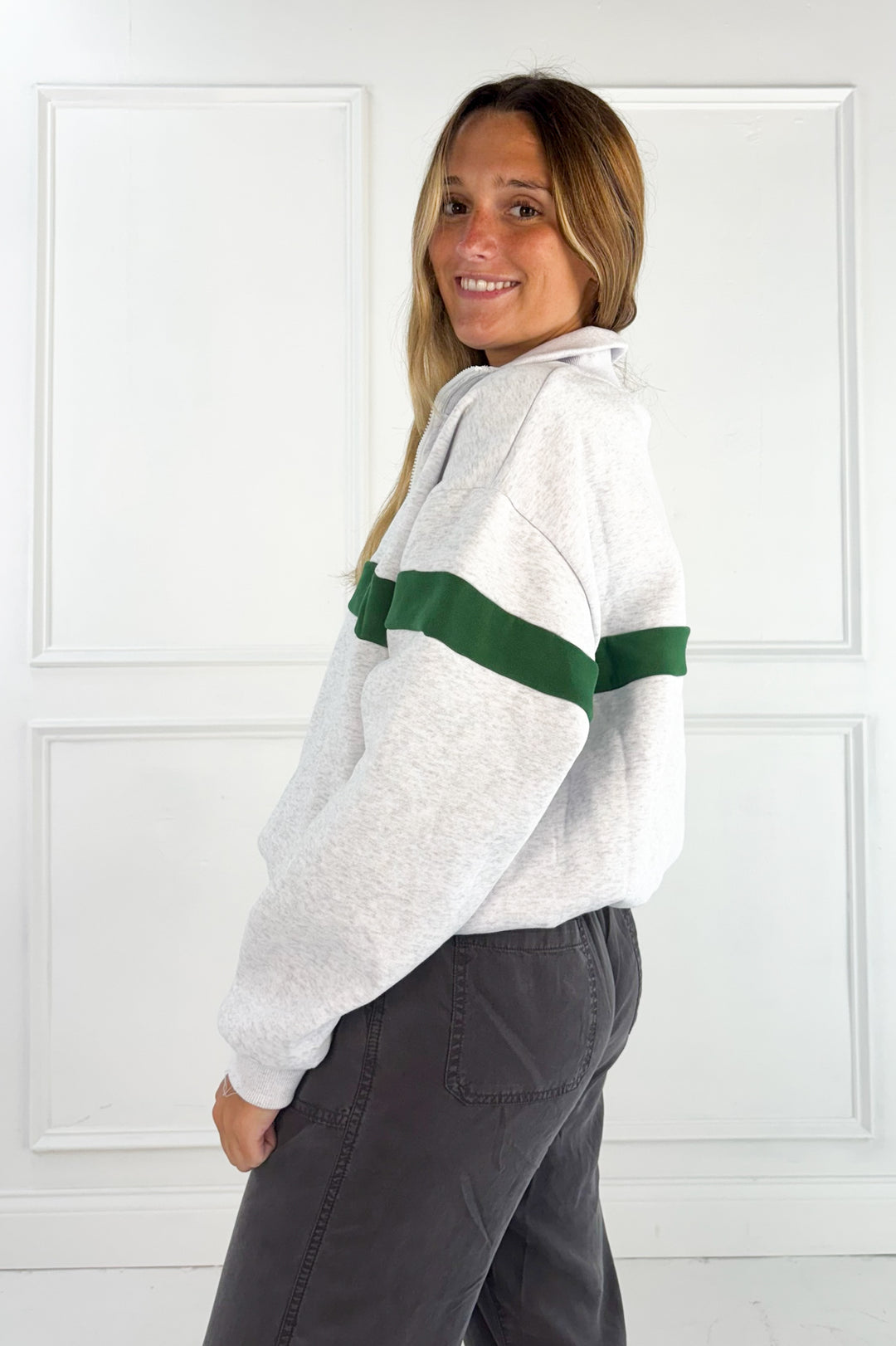 Two-Toned Half Zip Collar Sweatshirt