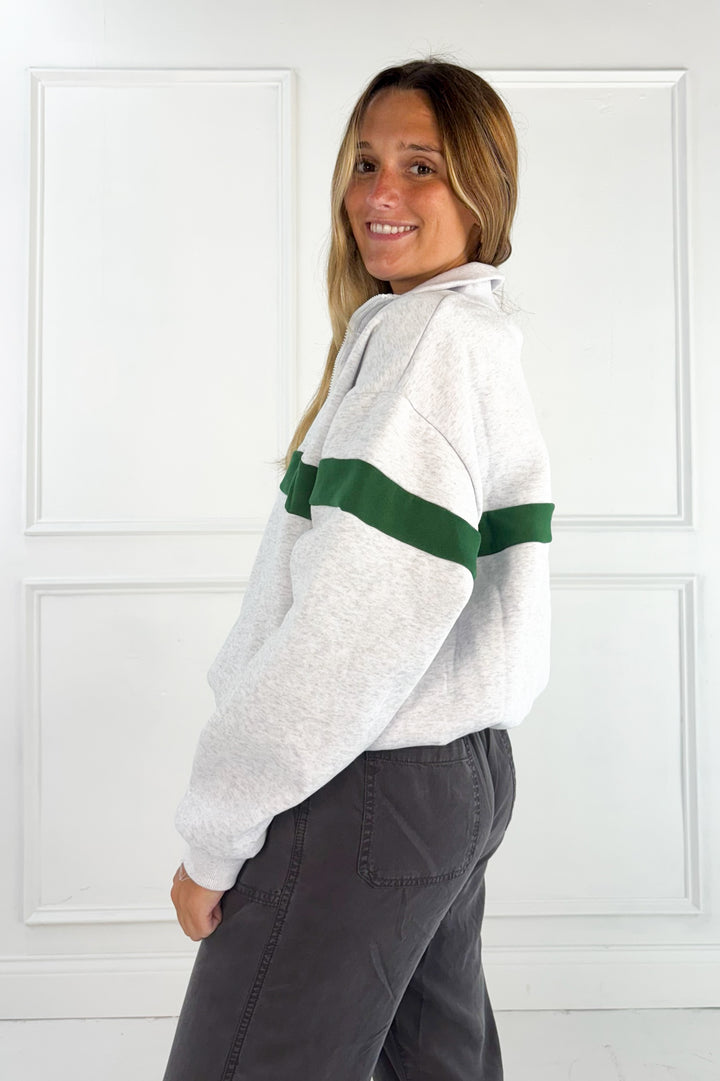 Two-Toned Half Zip Collar Sweatshirt