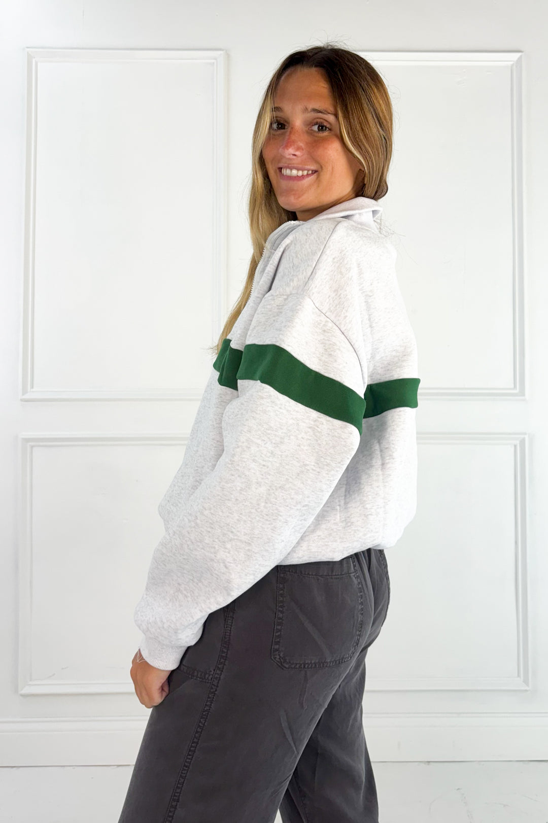 Two-Toned Half Zip Collar Sweatshirt
