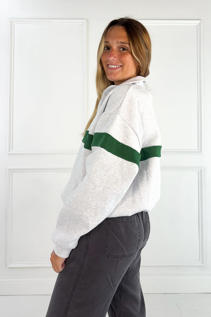 Two-Toned Half Zip Collar Sweatshirt