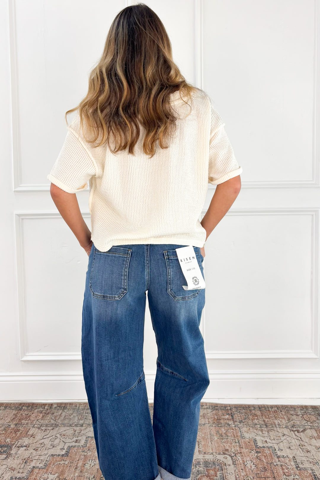 Slouchy Cropped Barrel Jeans with Cuffed Hem