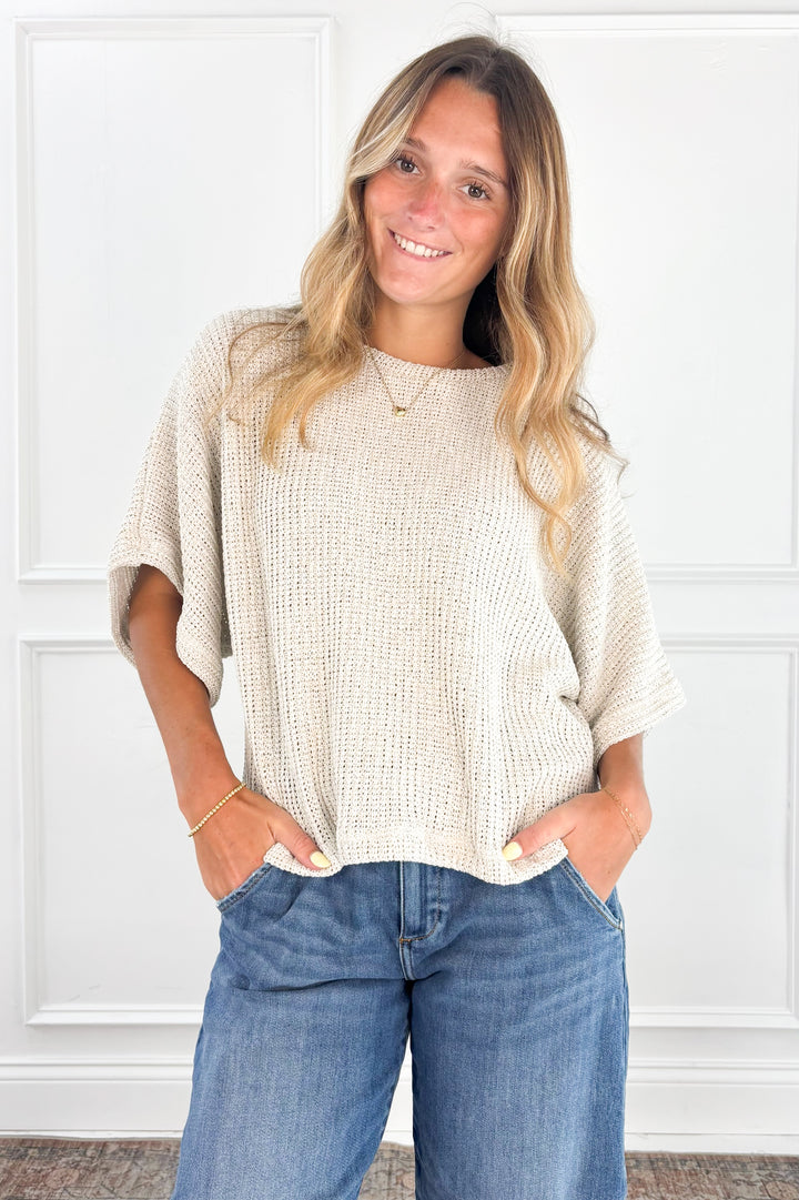 Open Knit Dolman Sleeve Sweater Top