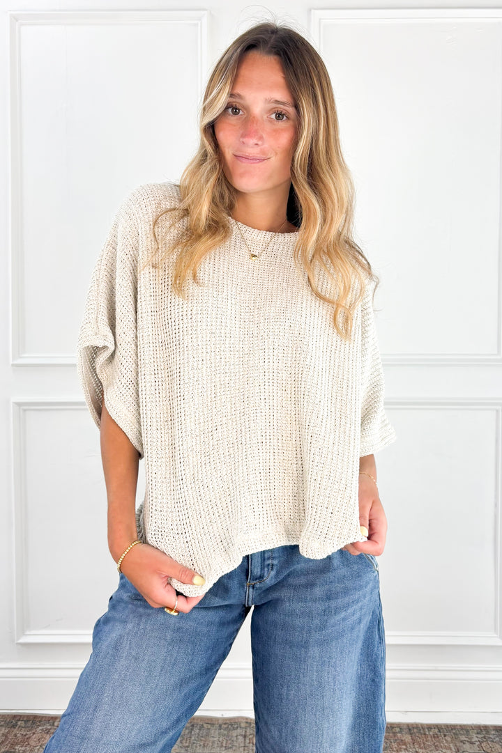 Open Knit Dolman Sleeve Sweater Top