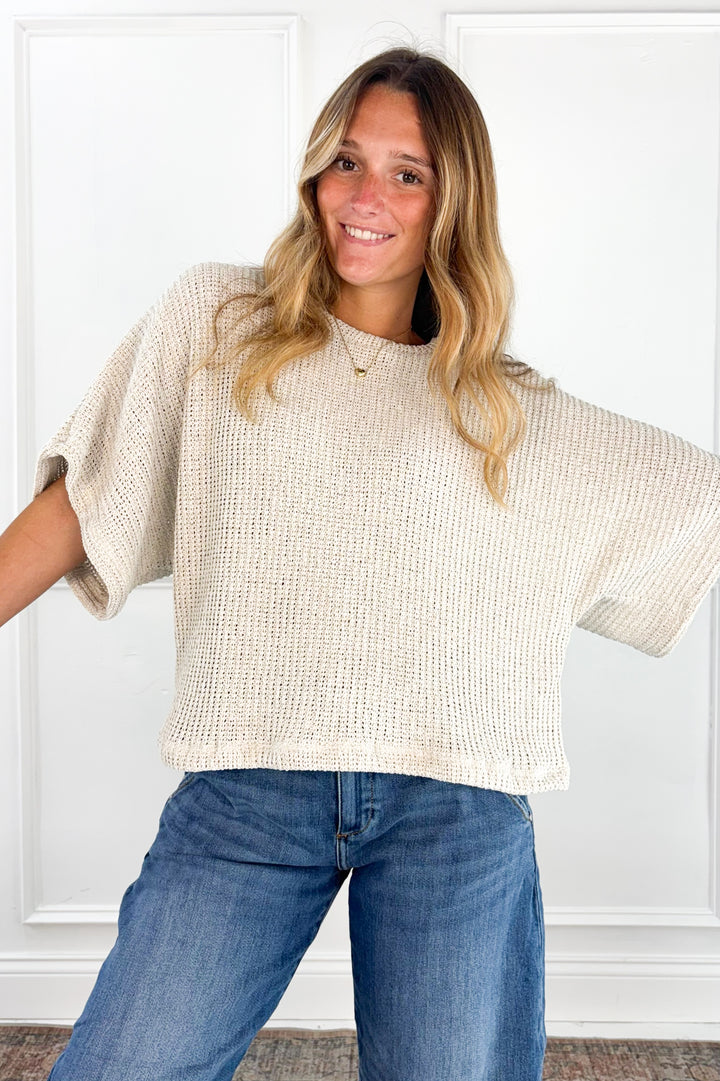 Open Knit Dolman Sleeve Sweater Top