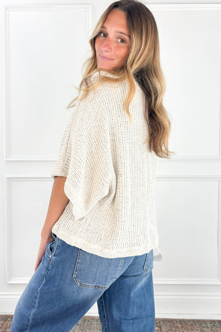 Open Knit Dolman Sleeve Sweater Top