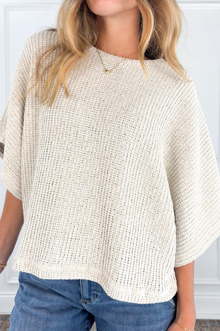 Open Knit Dolman Sleeve Sweater Top