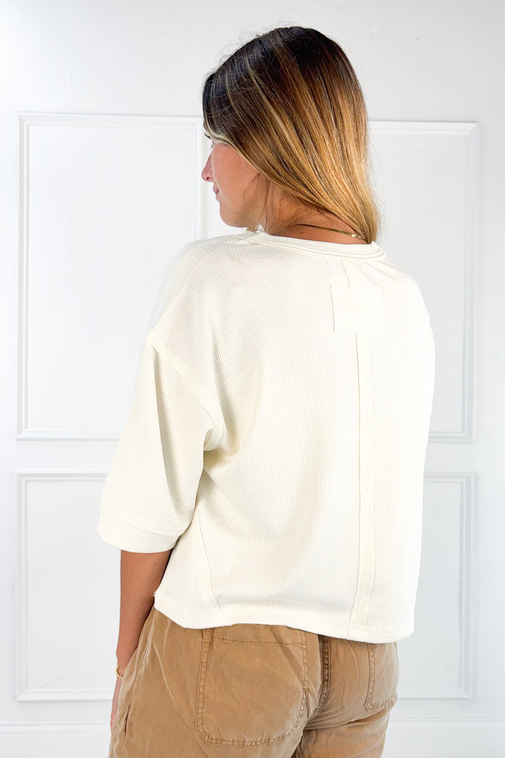 Exposed Seam Short Sleeve Boxy Henley Top