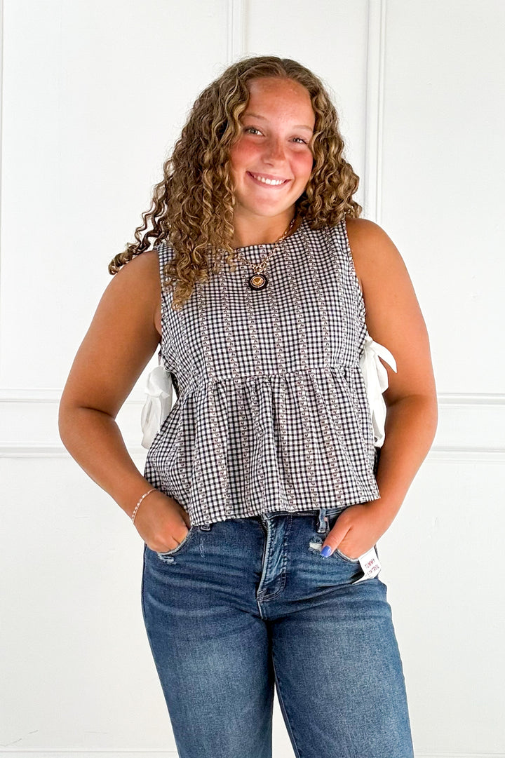 Sky Meadow Peplum Top - Navy