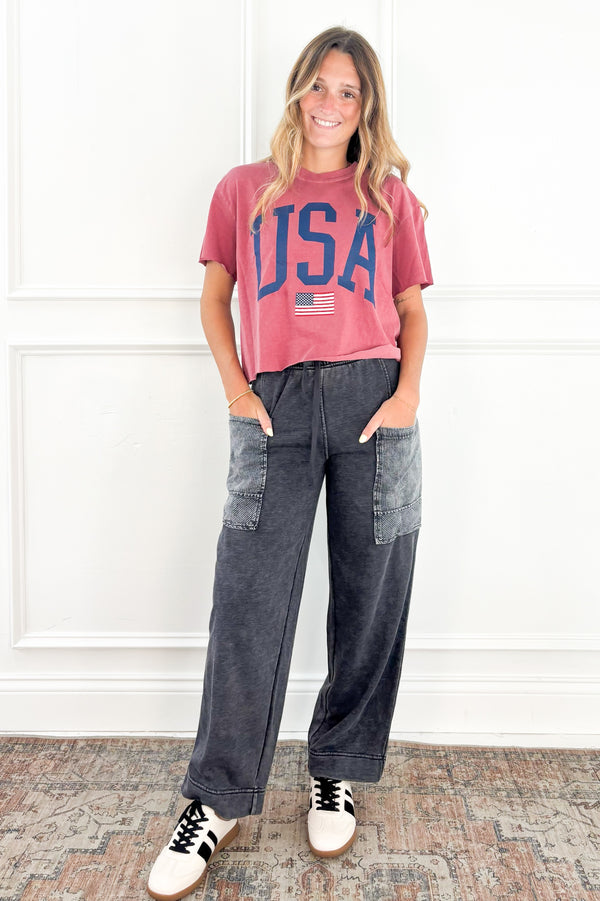 Mineral Washed French Terry Cropped Cargo Pants