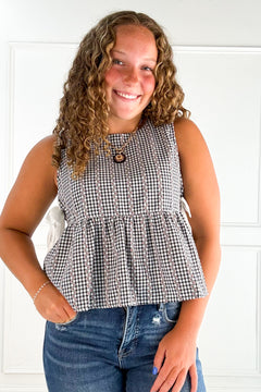 Sky Meadow Peplum Top - Navy