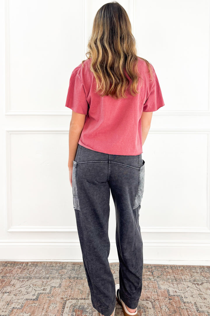 Mineral Washed French Terry Cropped Cargo Pants