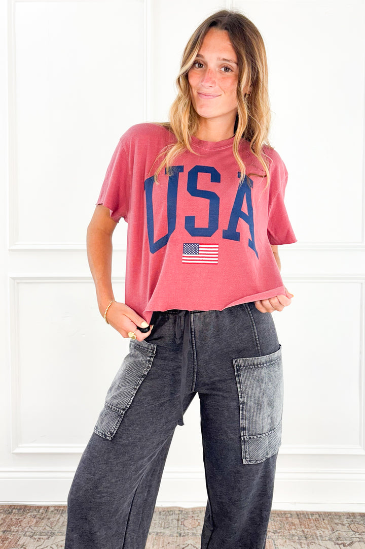 Mineral Washed French Terry Cropped Cargo Pants