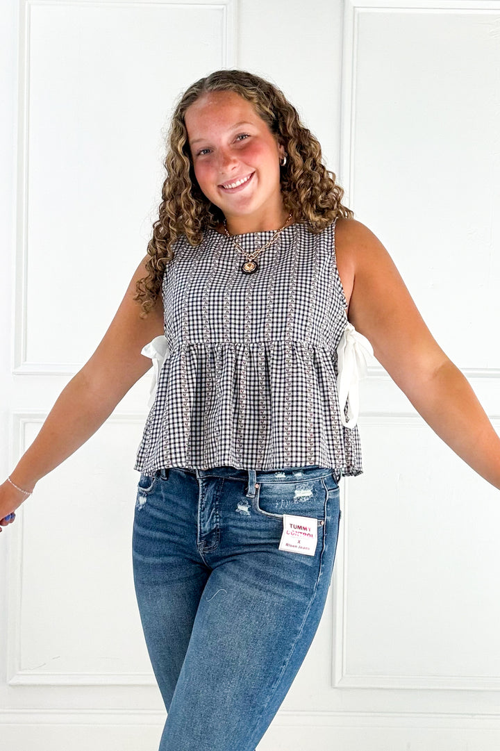 Sky Meadow Peplum Top - Navy
