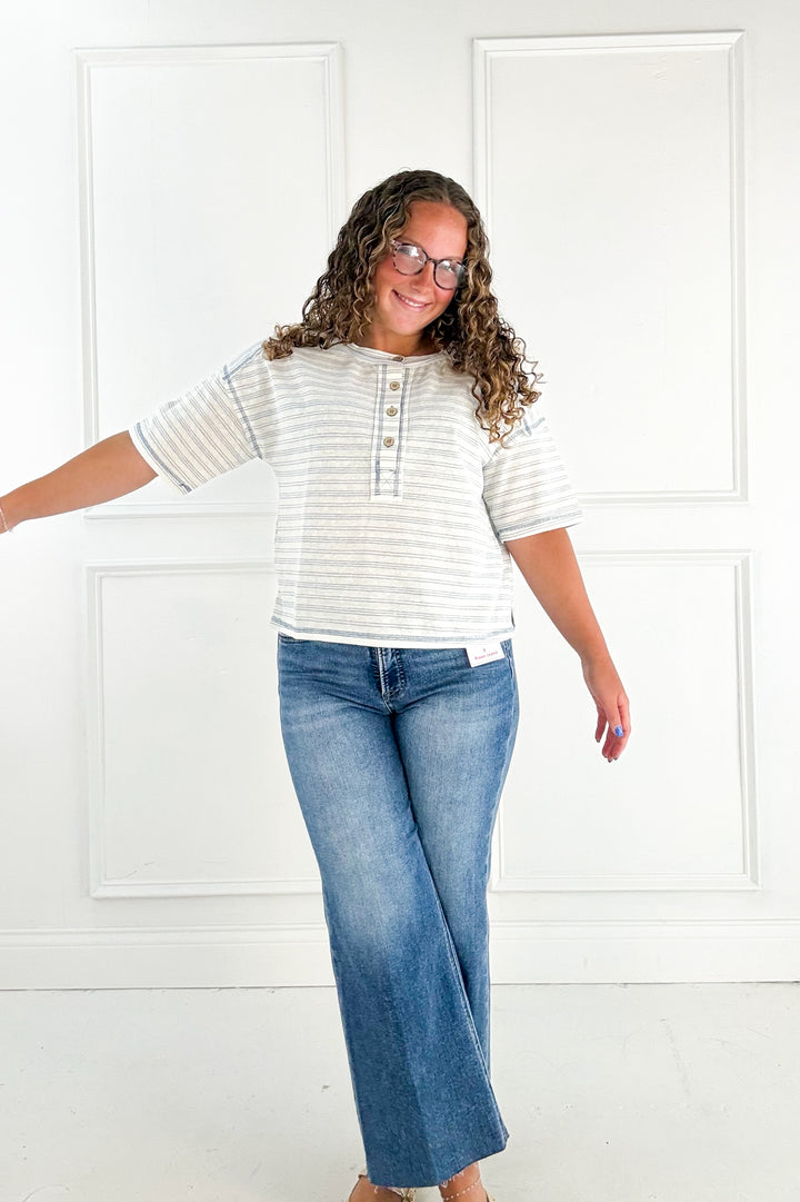 Risen Tummy Control High Rise Crop Wide Creased Jeans
