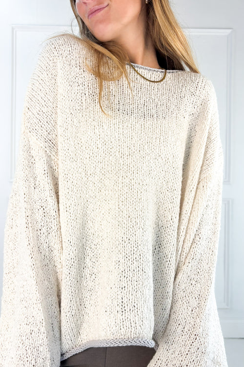Boat Neck Contrast Trim Long Sleeve Knit Sweater