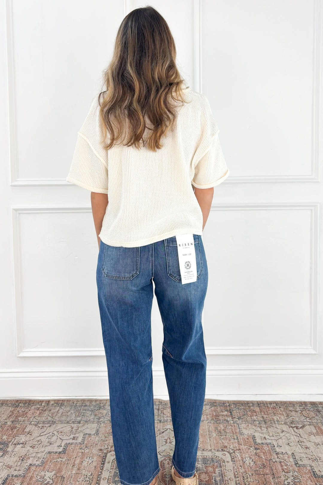 Risen 4 Way Stretch Mid Rise Barrel Jean