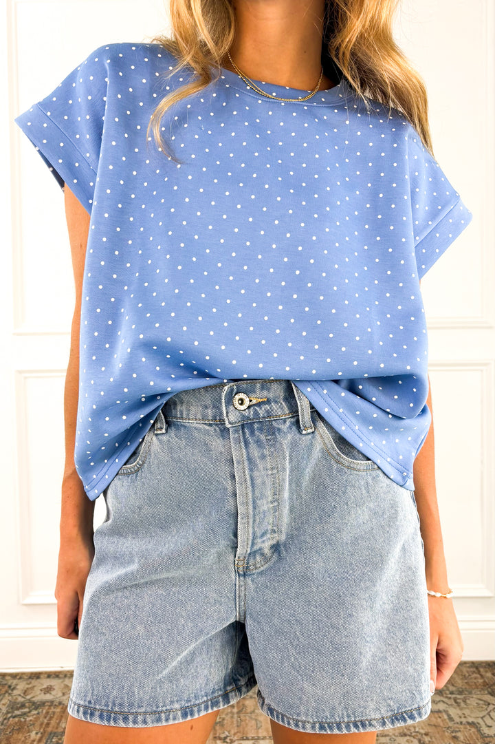 Blue Skies Polka Dot Top