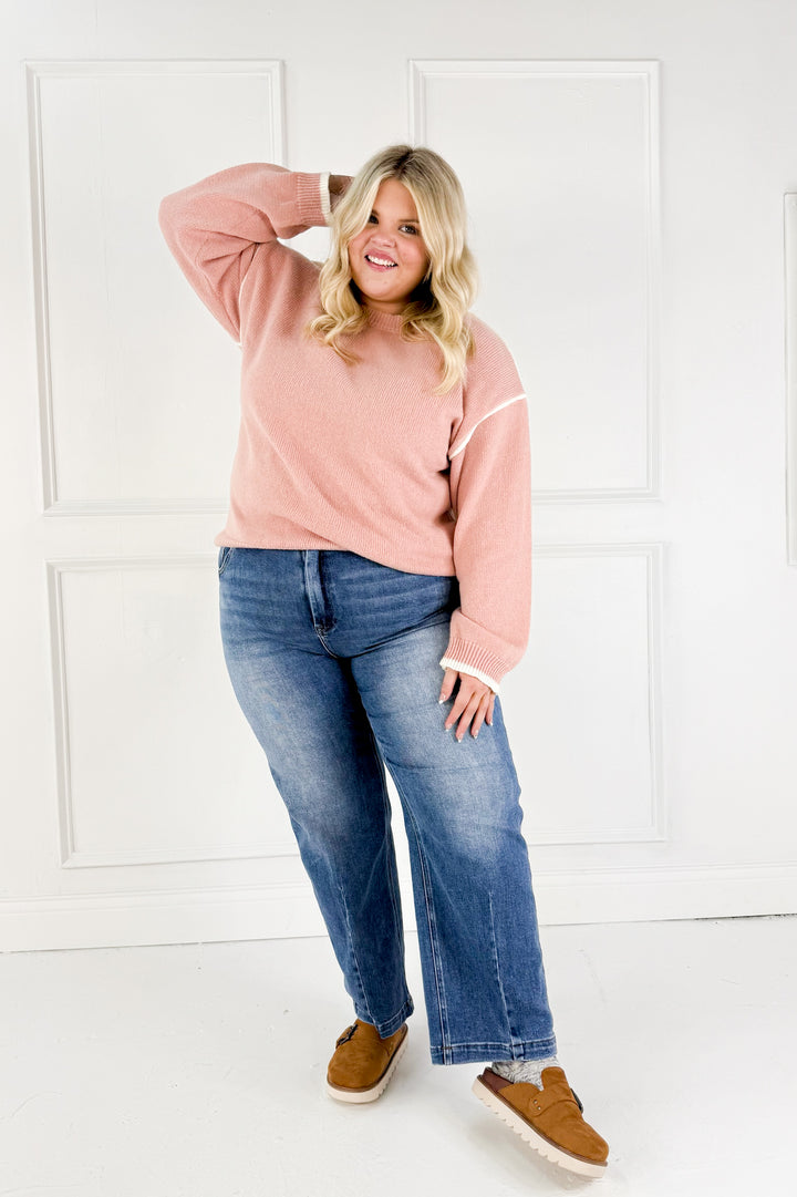 Contrast Trim Curvy Knit Sweater