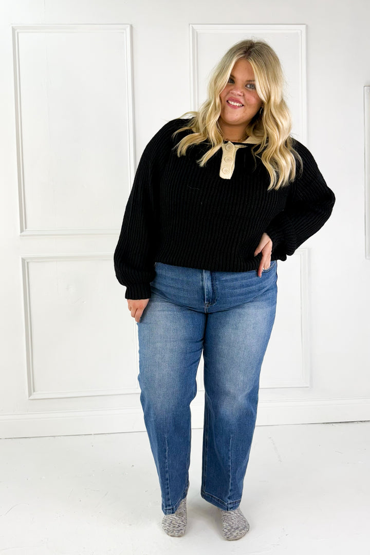 Knit Curvy Polo Sweater