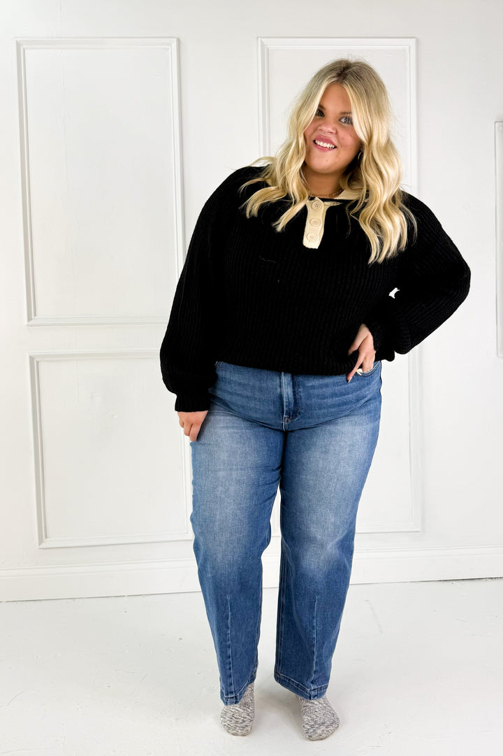 Knit Curvy Polo Sweater