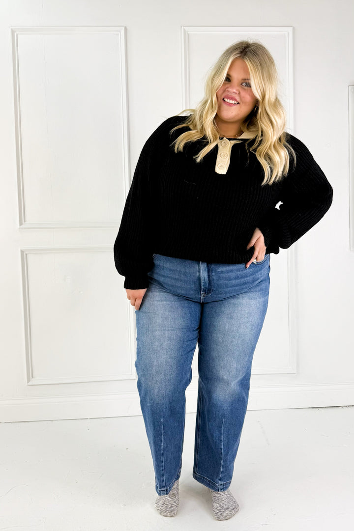 Knit Curvy Polo Sweater