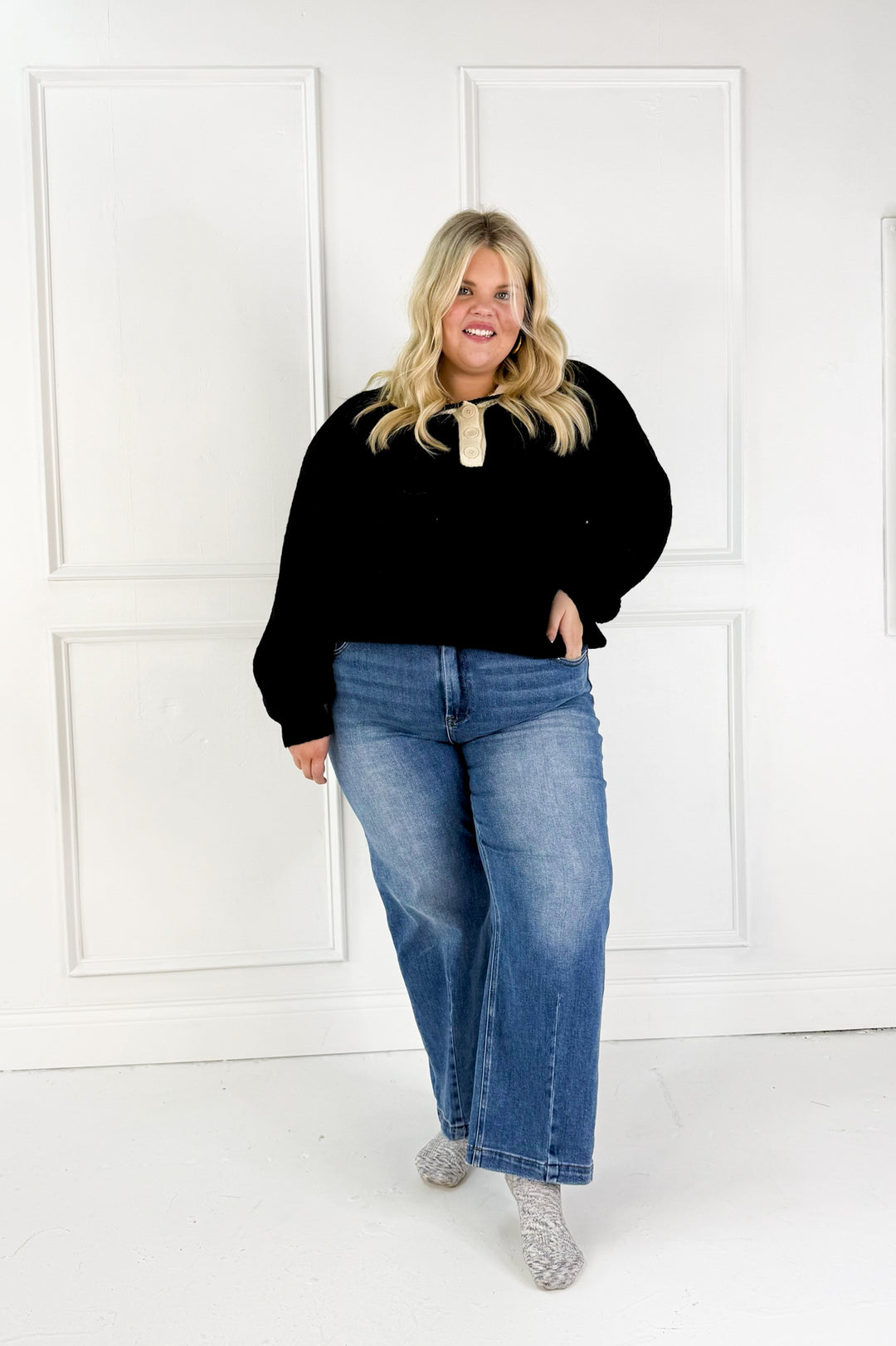 Knit Curvy Polo Sweater