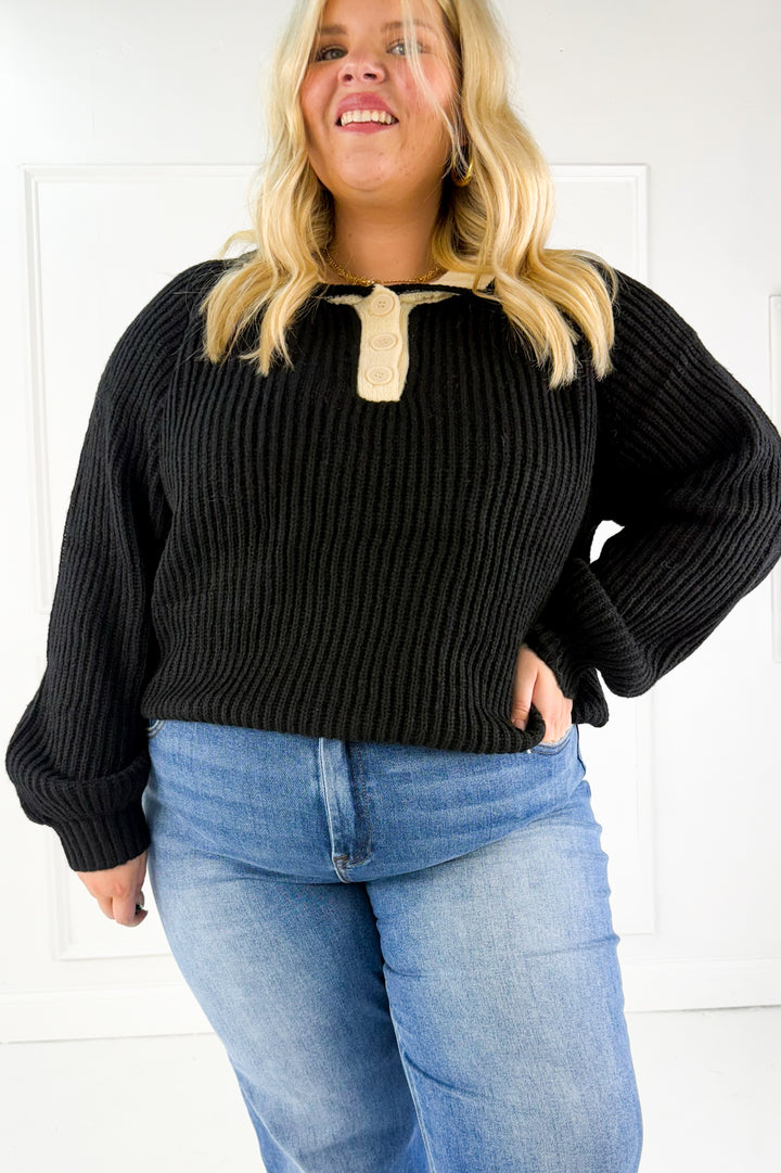 Knit Curvy Polo Sweater