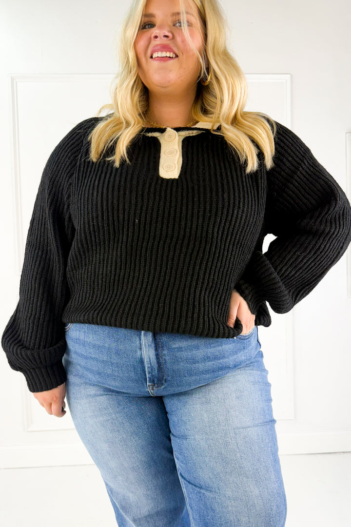 Knit Curvy Polo Sweater
