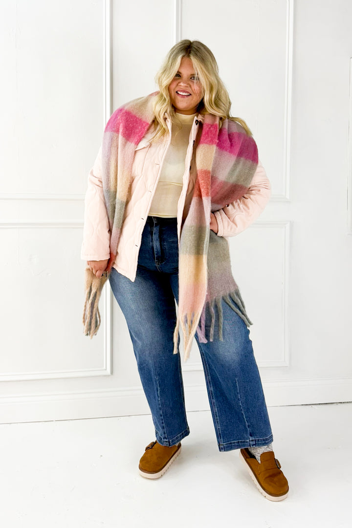 Solid Quilted Button Down Curvy Jacket