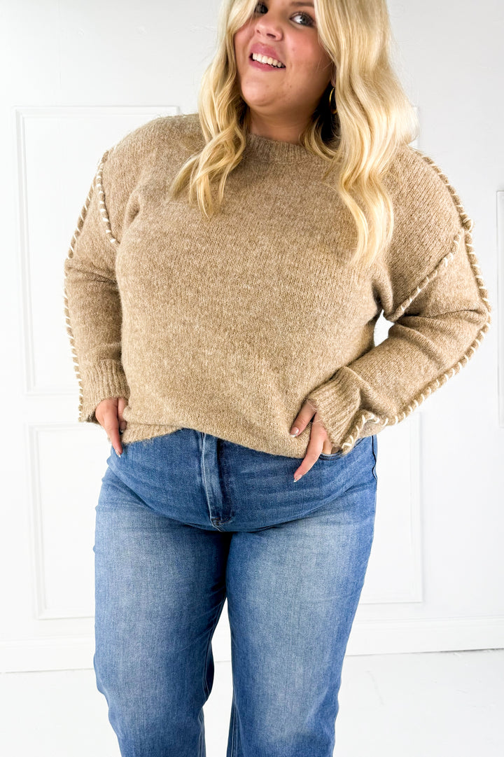 Stitch Detail Curvy Wool Knit Sweater