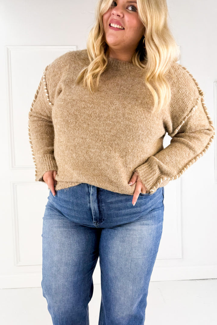 Stitch Detail Curvy Wool Knit Sweater