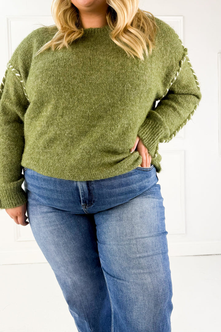 Stitch Detail Curvy Wool Knit Sweater