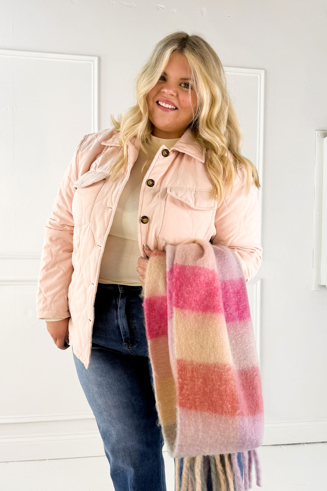 Solid Quilted Button Down Curvy Jacket
