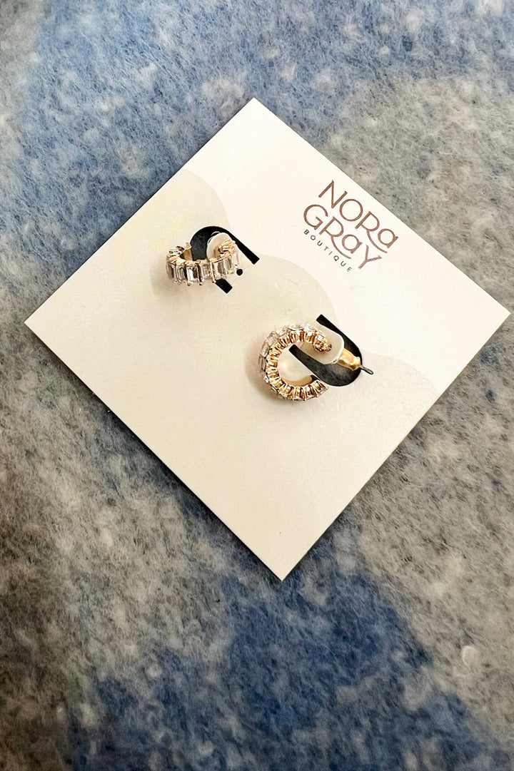 Curved CZ Baguette 18K Gold Plated Stud Earrings