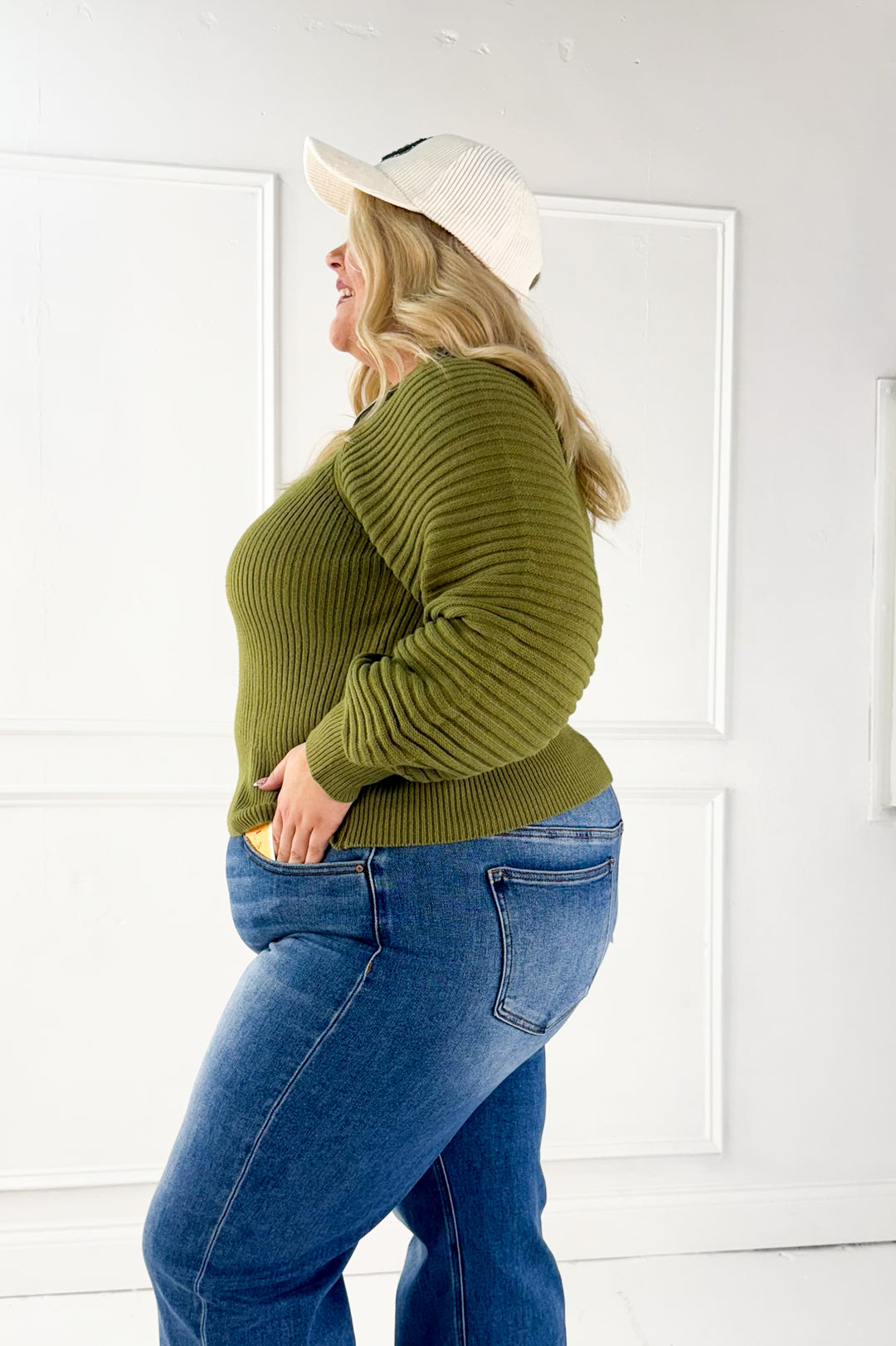 Half Zip Raglan Balloon Sleeves Ribbed Sweater