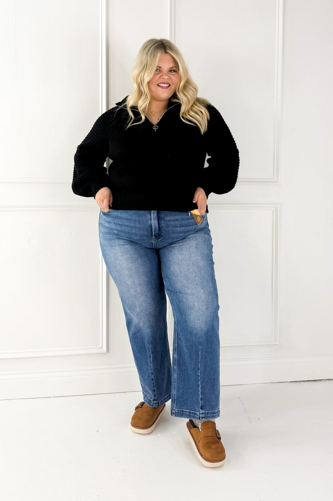 Half Zip Raglan Balloon Sleeves Ribbed Sweater