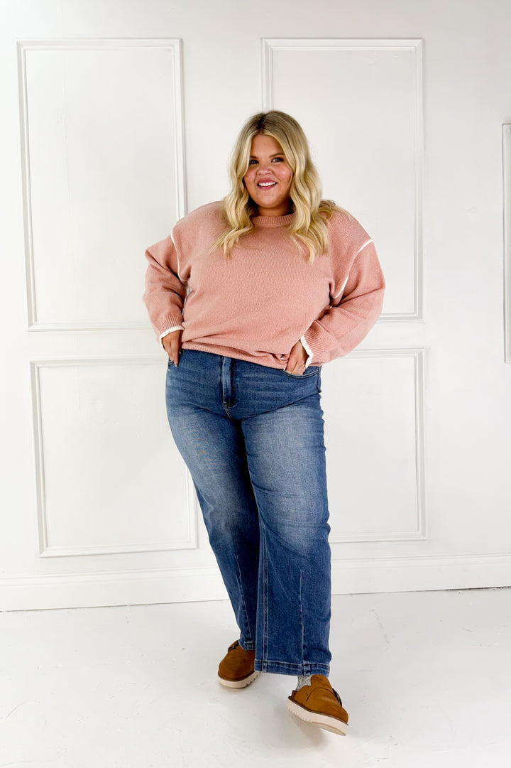 Contrast Trim Curvy Knit Sweater