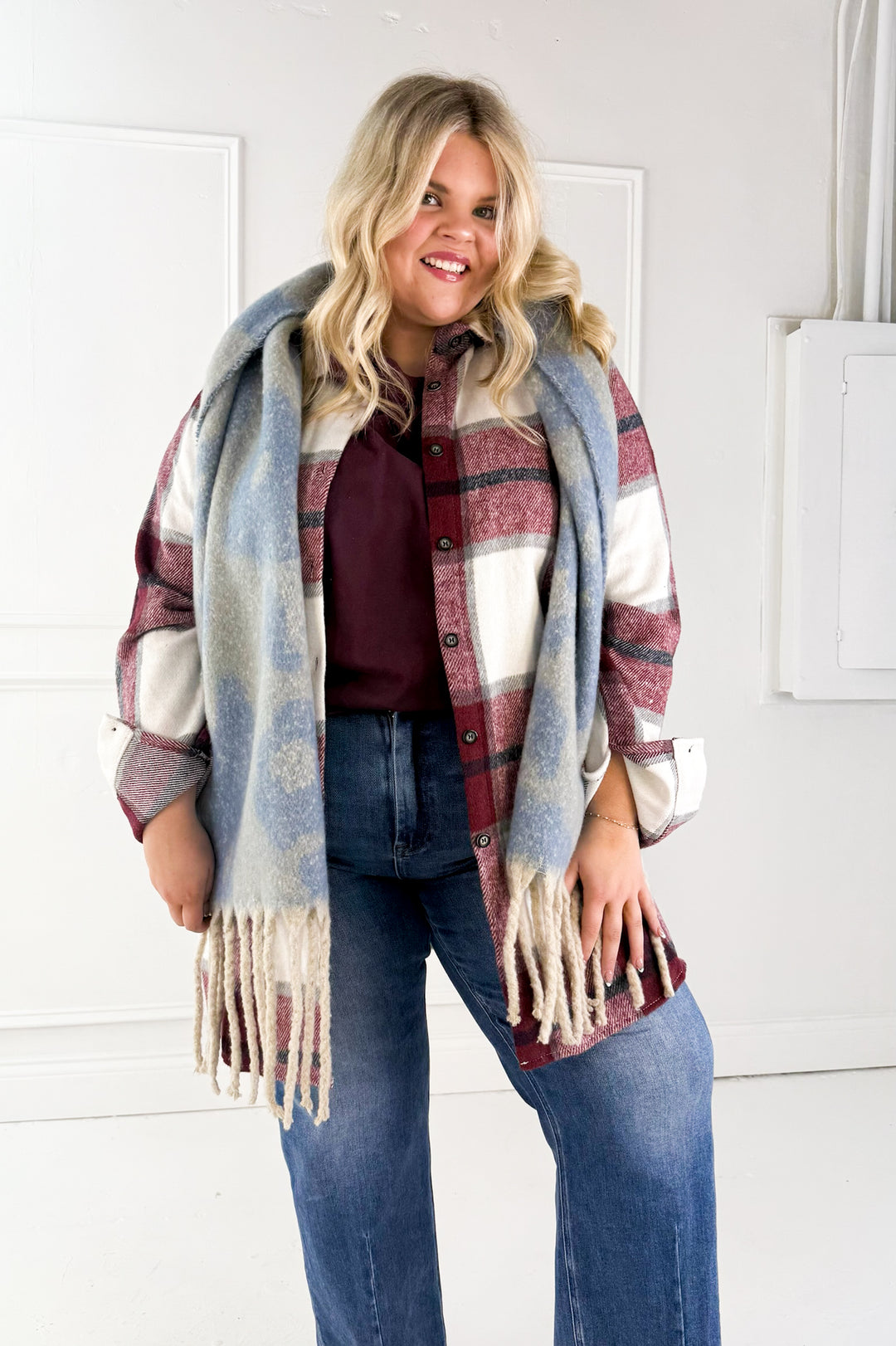 Button Down Flannel Curvy Shacket