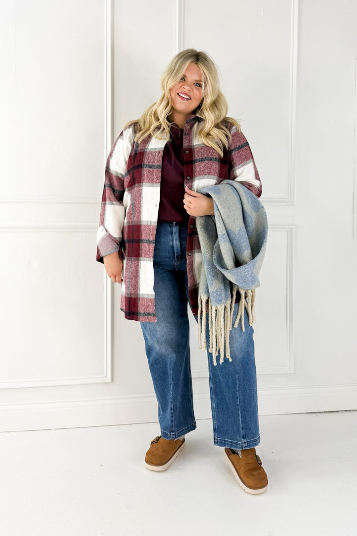 Button Down Flannel Curvy Shacket