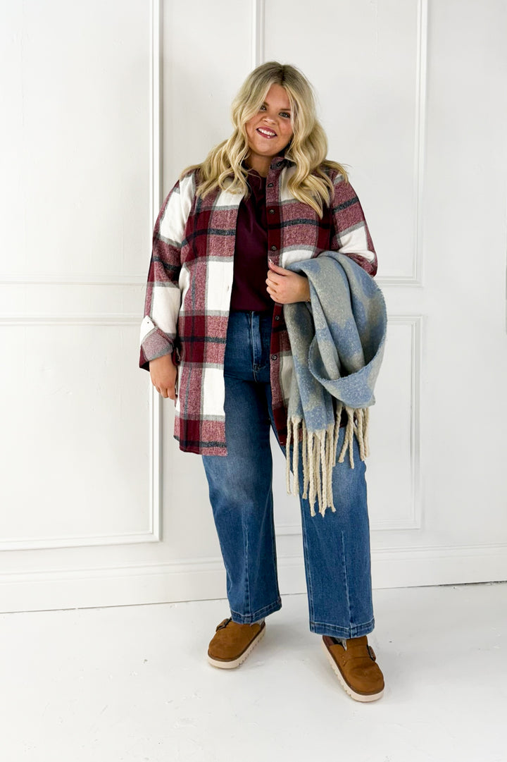 Button Down Flannel Curvy Shacket