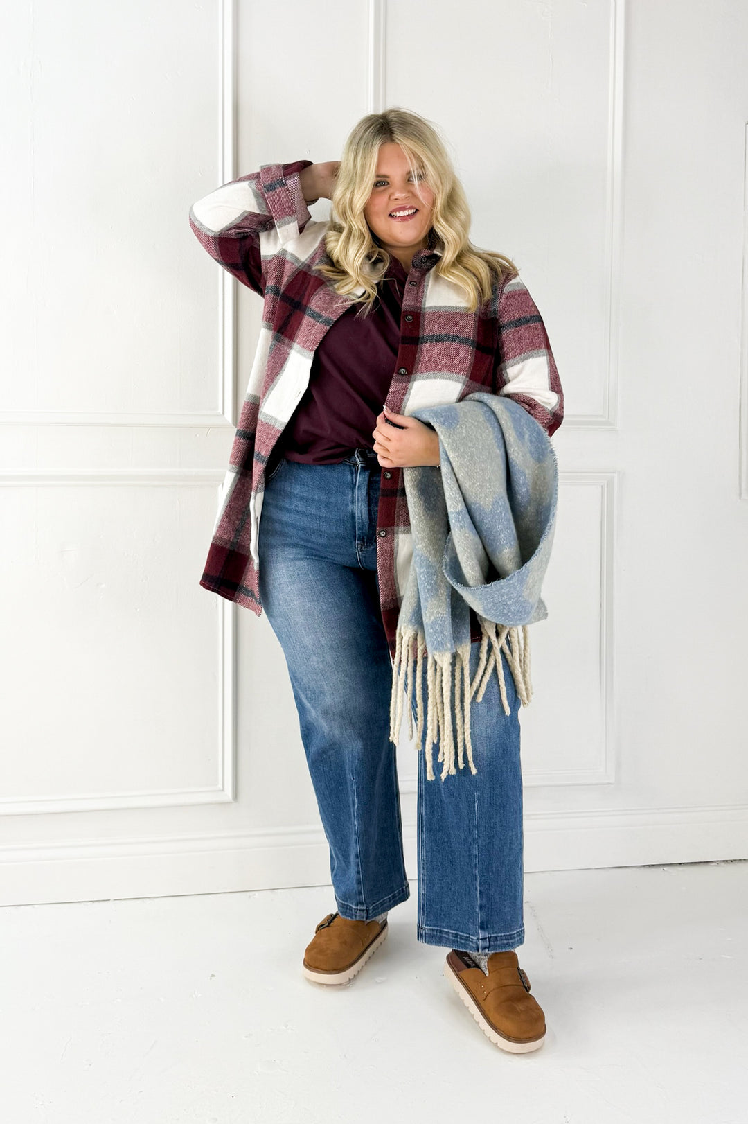 Button Down Flannel Curvy Shacket