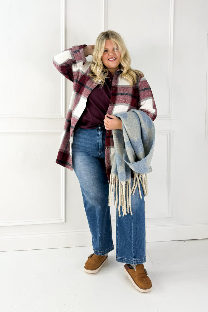Button Down Flannel Curvy Shacket