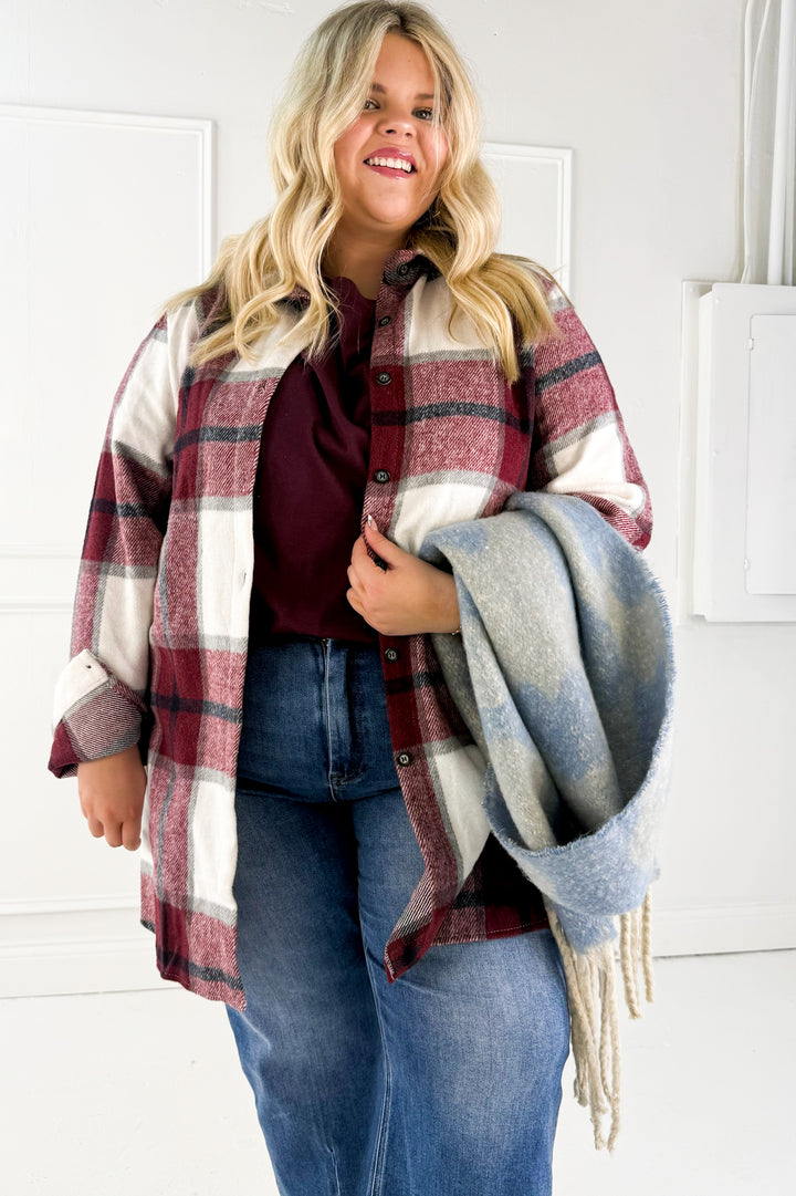 Button Down Flannel Curvy Shacket
