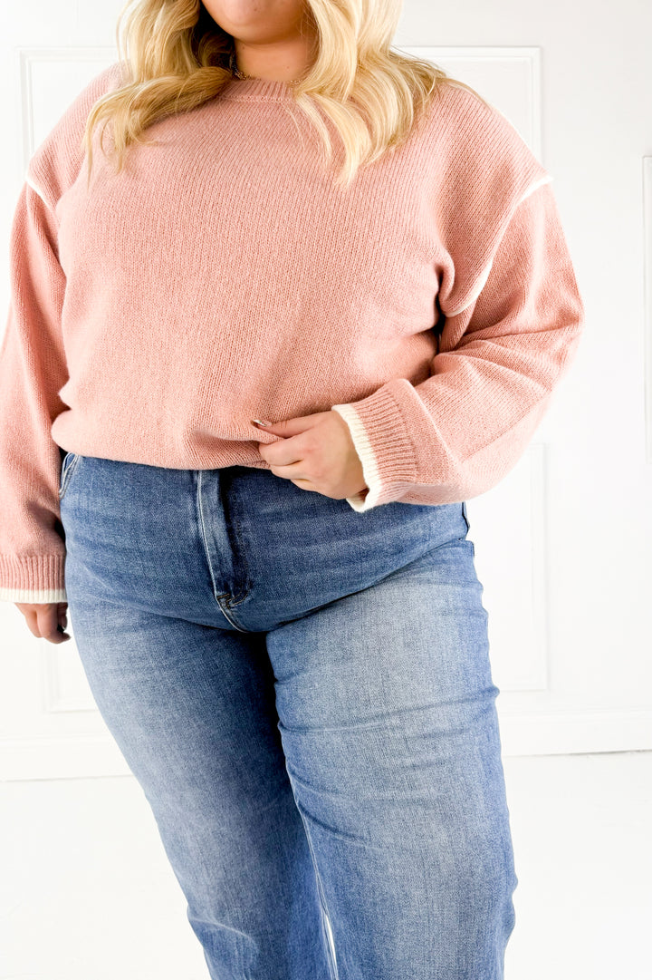 Contrast Trim Curvy Knit Sweater
