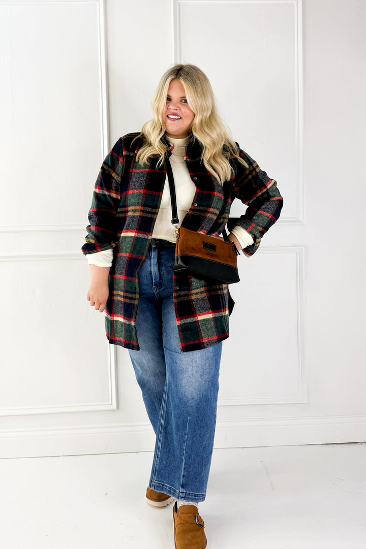 Long Sleeve Plaid Curvy Shirt Jacket