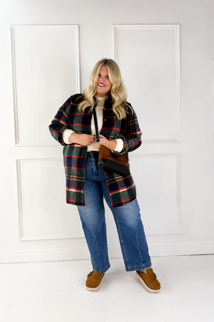 Long Sleeve Plaid Curvy Shirt Jacket