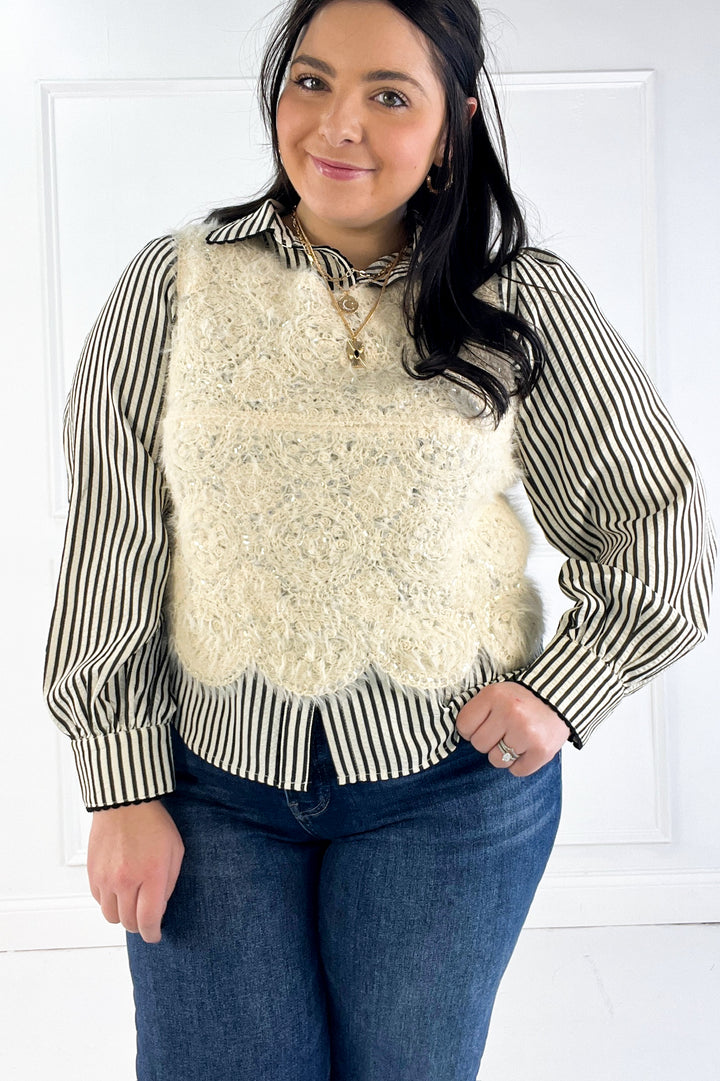 Eyelash Sequin Embellished Knit Tank Top