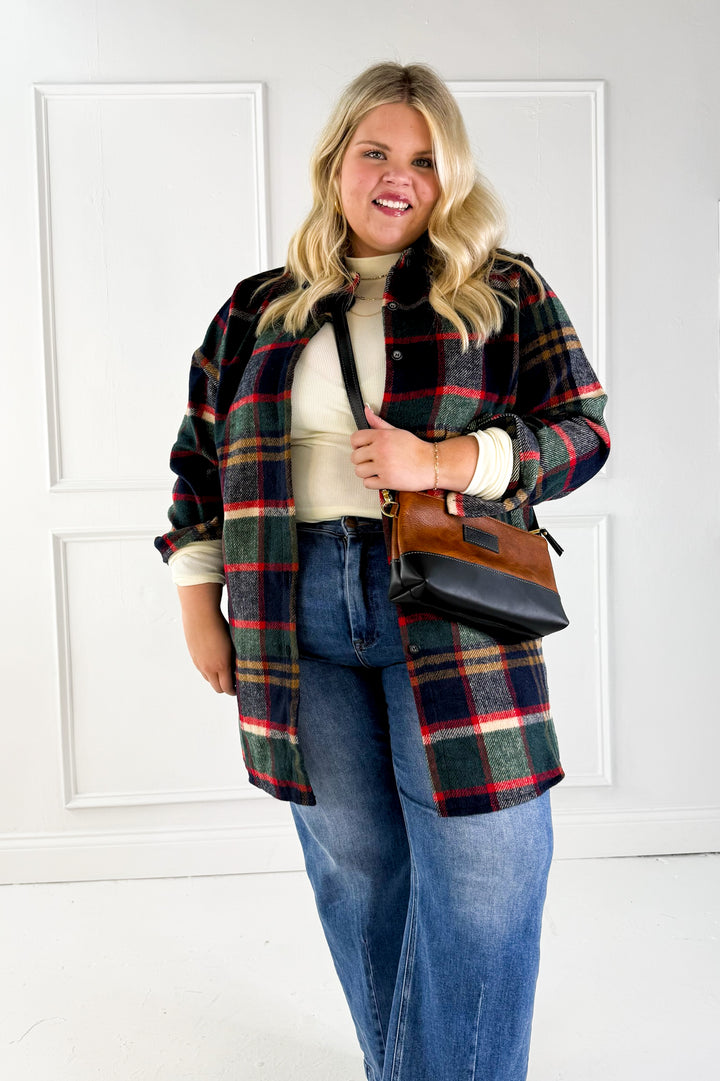 Long Sleeve Plaid Curvy Shirt Jacket