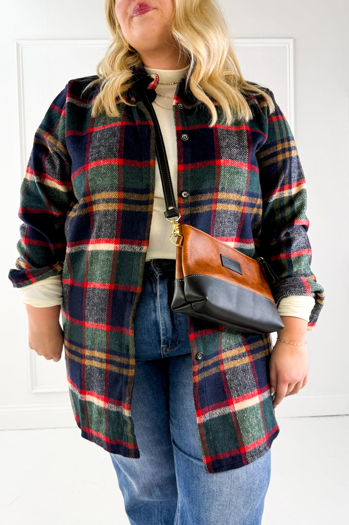 Long Sleeve Plaid Curvy Shirt Jacket