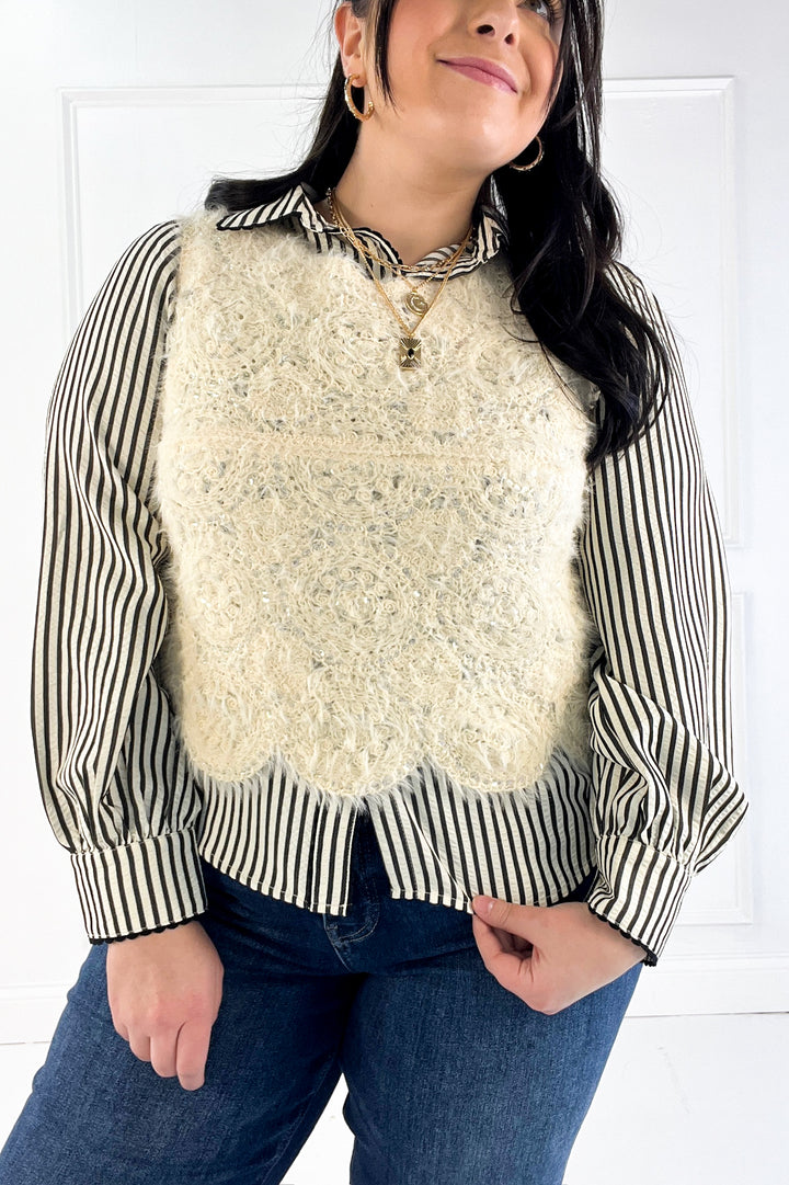 Eyelash Sequin Embellished Knit Tank Top